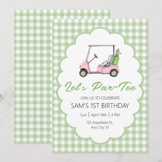 Let's Par - T-shirt Green Golf Verjaardagsfeest Kaart (Voorkant / Achterkant)