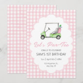 Let's Par - T-shirt Roze Golfverjaardagsfeestje Kaart (Voorkant / Achterkant)