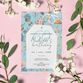 Let's Par Tea 60th Birthday Spring Floral Blue Kaart