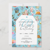 Let's Par Tea 70th Birthday Spring Floral Blue Kaart (Voorkant)