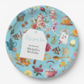Let's par Tea Blue Garden Bloemen Verjaardagsfeest Papieren Bordje (Voorkant)
