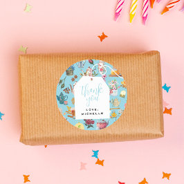 Let's par Tea Blue Garden Bloemen Verjaardagsfeest Ronde Sticker