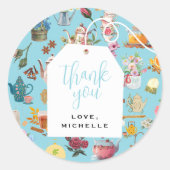 Let's par Tea Blue Garden Bloemen Verjaardagsfeest Ronde Sticker (Voorkant)