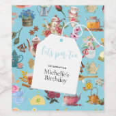 Let's par Tea Blue Garden Bloemen Verjaardagsfeest Wijn Etiket (Enkel label)