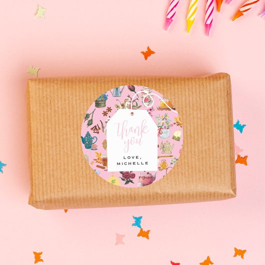 Let's par Tea Garden Bloemen Verjaardagsfeest Roze Ronde Sticker