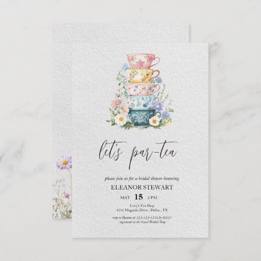 Let's par-tea party uitnodiging (Voorkant / Achterkant)