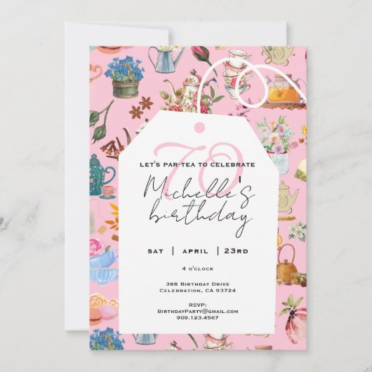 Let's Par Tea Roze 70e verjaardag Tuin Bloemen Kaart (Voorkant)