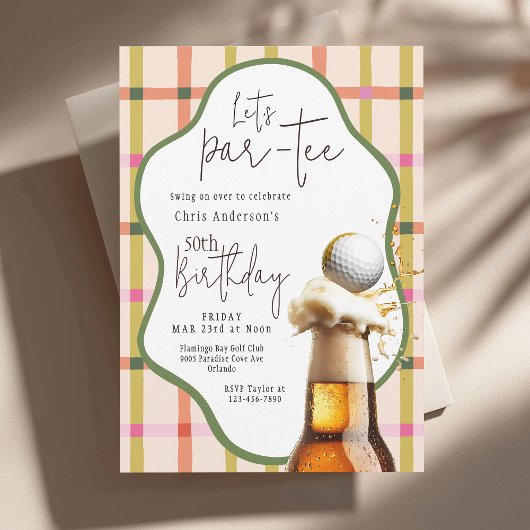Let's Par-Tee Retro Plaid Whimsical Birthday Kaart