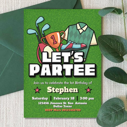 Lets Partee - Golf Birthday Invitation Kaart