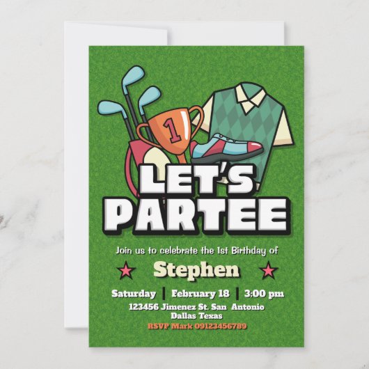 Lets Partee - Golf Birthday Invitation Kaart (Voorkant)