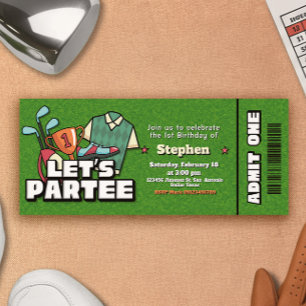 Lets Partee - Golf Verjaardagskaart Ticket Uitnodi Kaart