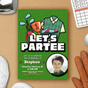 Lets Partee - Golf verjaardagsuitnodiging met foto Kaart