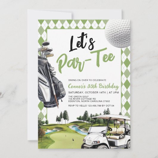 Let's ParTee Neutral Golf Birthday Party Kaart (Voorkant)
