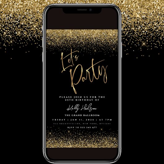 Lets Party Black Gold verjaardagsflyer uitnodiging