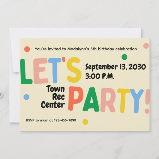 let's party colorful birthday celebration invite kaart (Voorkant)