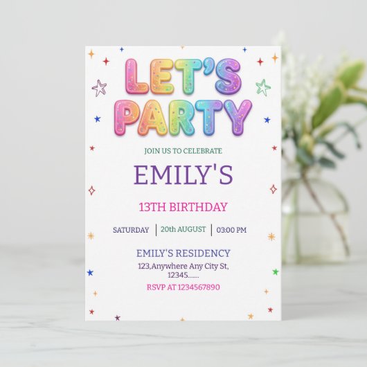 Let's Party Colorful Birthday Party Kaart (Staand voorkant)