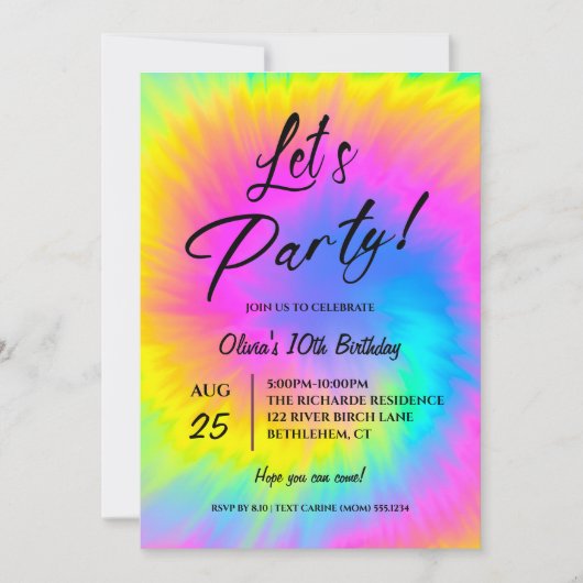 Let's Party  Colorful Tie Dye birthday  Kaart (Voorkant)