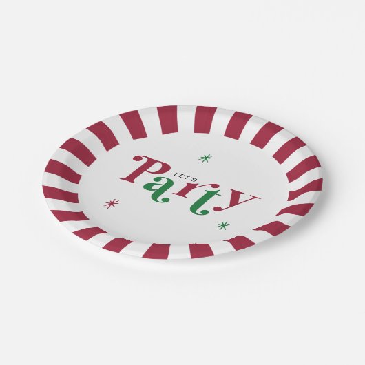 Let's Party Festive Retro Whimsical Red and Green Papieren Bordje (Gekanteld)