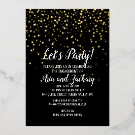 Let's Party Goud Confetti op Zwarte Trouw Goud Folie Uitnodiging