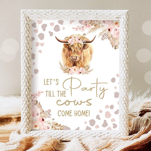 Let's Party Koe Highlander Koe Boho Boerderij Verj Poster