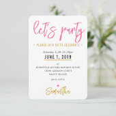 LET'S PARTY leuke  roze witte harten goud RSVP Kaartje (Staand voorkant)