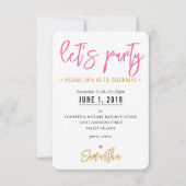 LET'S PARTY leuke  roze witte harten goud RSVP Kaartje (Voorkant)