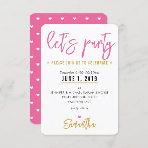 LET'S PARTY leuke  roze witte harten goud RSVP Kaartje