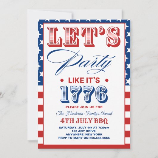Lets Party Like It's 1776 Funny 4th July Party Kaart (Voorkant)
