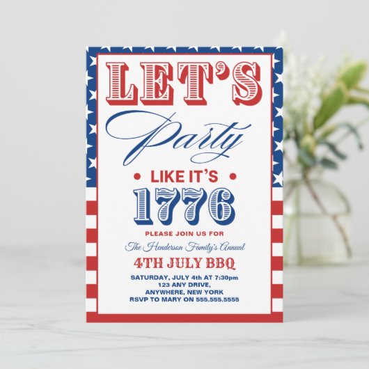 Lets Party Like It's 1776 Funny 4th July Party Kaart (Staand voorkant)