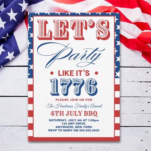 Lets Party Like It's 1776 Funny 4th July Party Kaart
