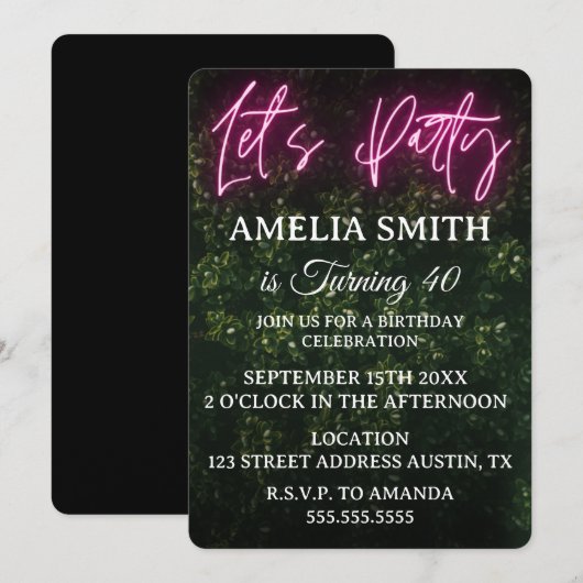 Let's Party Neon Boxwood Birthday Kaart (Voorkant / Achterkant)