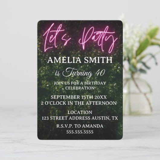 Let's Party Neon Boxwood Birthday Kaart (Staand voorkant)