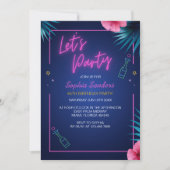 Let's Party Neon Electric Pink Birthday  Kaart (Voorkant)