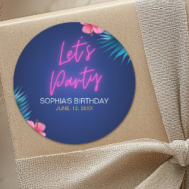 Let's Party Neon Electric Pink Birthday Woman Ronde Sticker