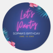 Let's Party Neon Electric Pink Birthday Woman Ronde Sticker (Voorkant)