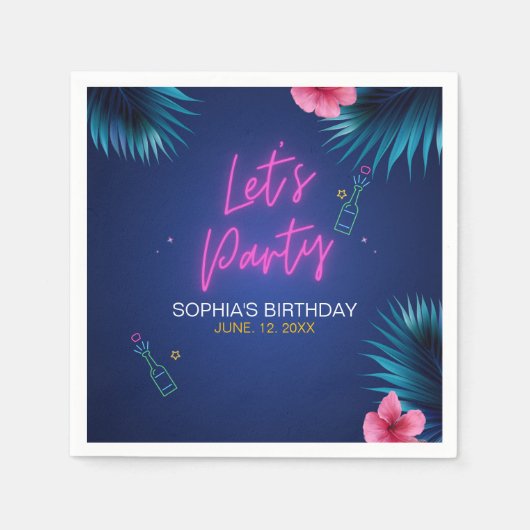 Let's Party Neon Electric Pink Birthday Woman Servet (Voorkant)