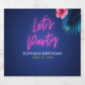 Let's Party Neon Electric Pink Fun Birthday Bier Etiket (Enkel label)