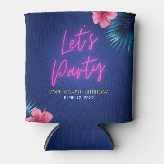 Let's Party Neon Electric Pink  Tropical Birthday Blikjeskoeler (Voorkant)