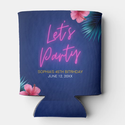 Let's Party Neon Electric Pink  Tropical Birthday Blikjeskoeler (Achterkant)