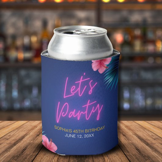 Let's Party Neon Electric Pink  Tropical Birthday Blikjeskoeler