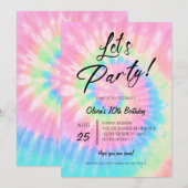 Let's Party, Pink Tie Dye birthday party Kaart (Voorkant / Achterkant)