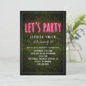 Let's Party Print Pink Neon Boxwood Birthday Kaart (Staand voorkant)