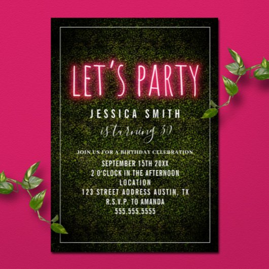 Let's Party Print Pink Neon Boxwood Birthday Kaart