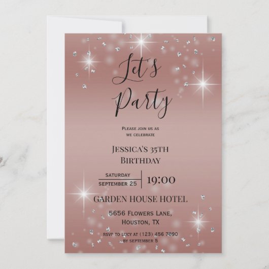 Let's Party Roos Gold Glitter & Sparkles Verjaarda Kaart (Voorkant)