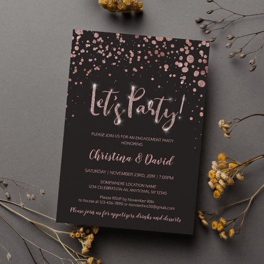 "Let's Party" Roos Goudgrijs Elegant Verloving Kaart