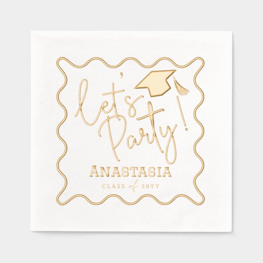 Let's Party Script Fun Afstudeerder Pet Afstudeerf Folie Servetten (Voorkant)