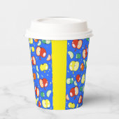 Let's Party Started - Pop Apple op Blauw Papieren Bekers (Links)