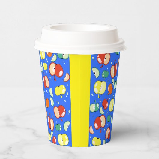 Let's Party Started - Pop Apple op Blauw Papieren Bekers (Rechts)