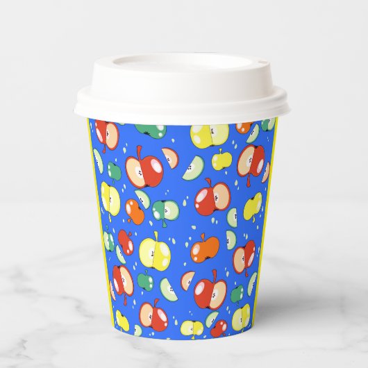 Let's Party Started - Pop Apple op Blauw Papieren Bekers (Voorkant)