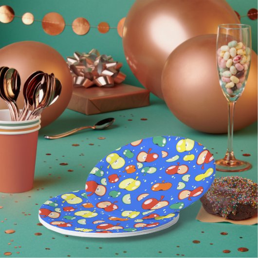 Let's Party Started - Pop Apple op Blauw Papieren Bordje (Multi)